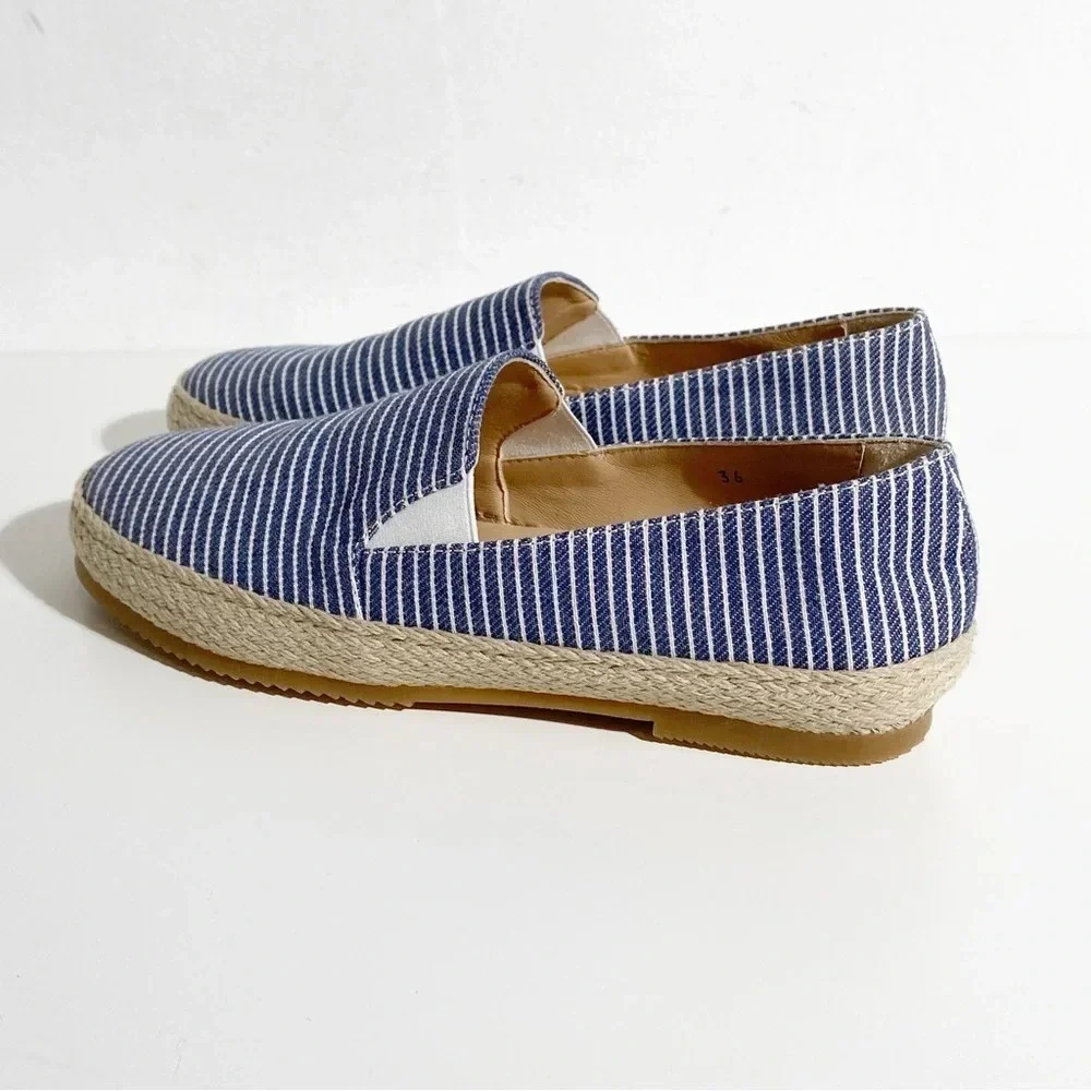 New Ron White Delilah Espadrille Loafer in Denim Stripe size 36